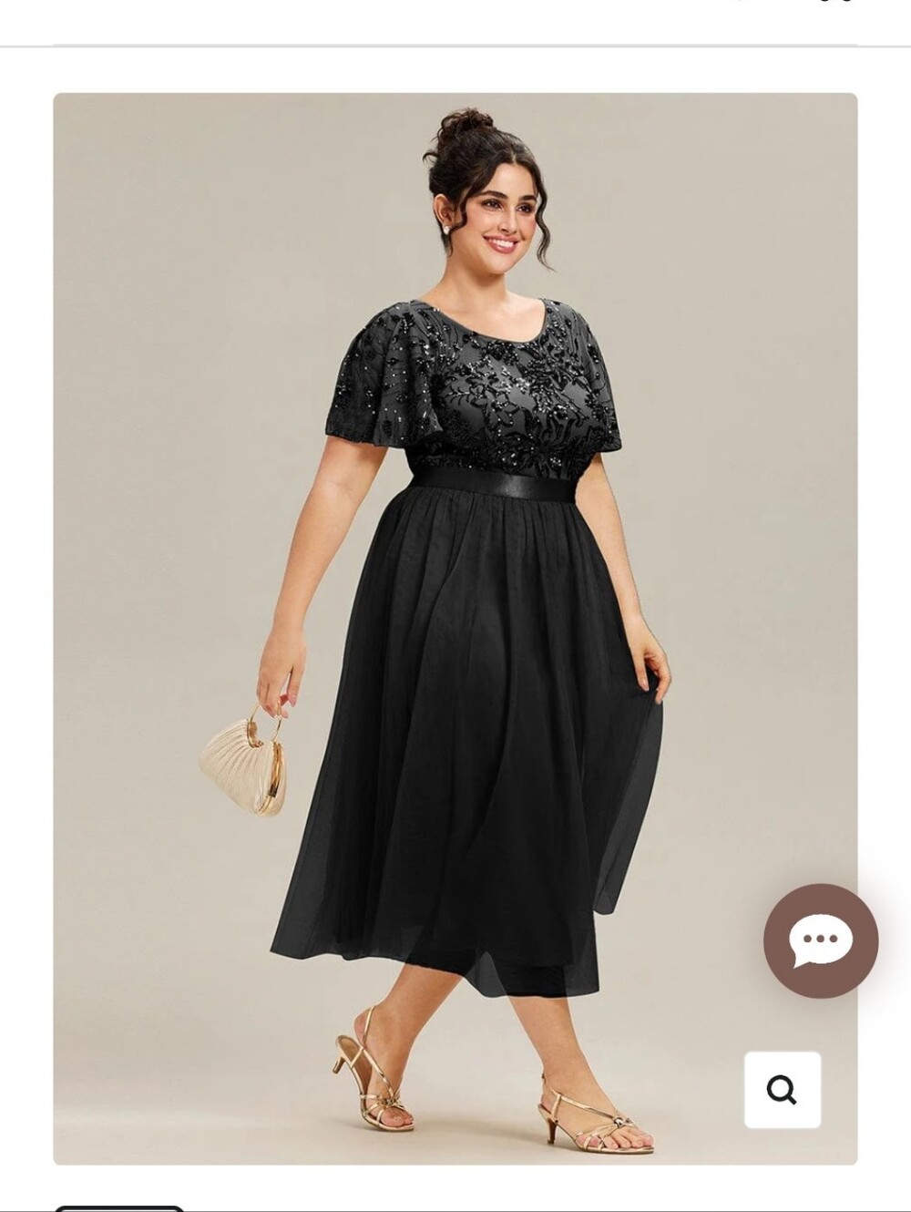 Ever Pretty Black Sequin Midi Dress with Flutter Sleeves